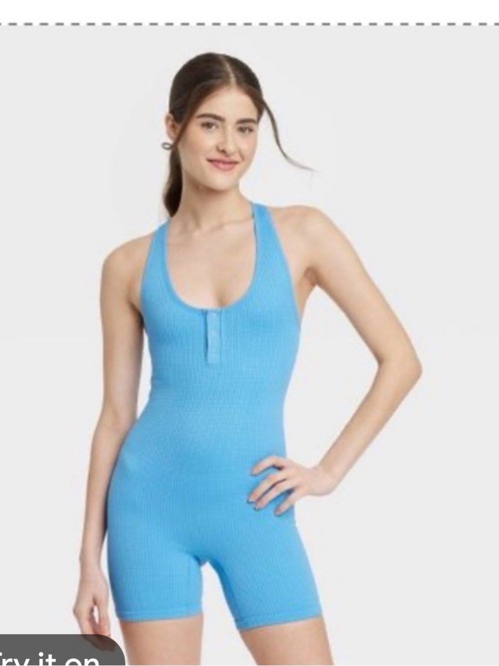 Colsie Sky Blue Ribbed One-Piece Swim Romper